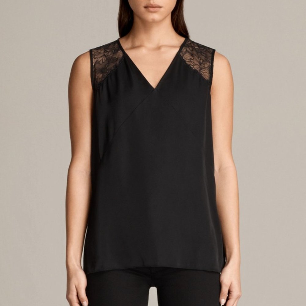 All Saints Black Satin Top